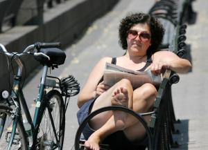 Battery Park City - Bicyclist relaxing
